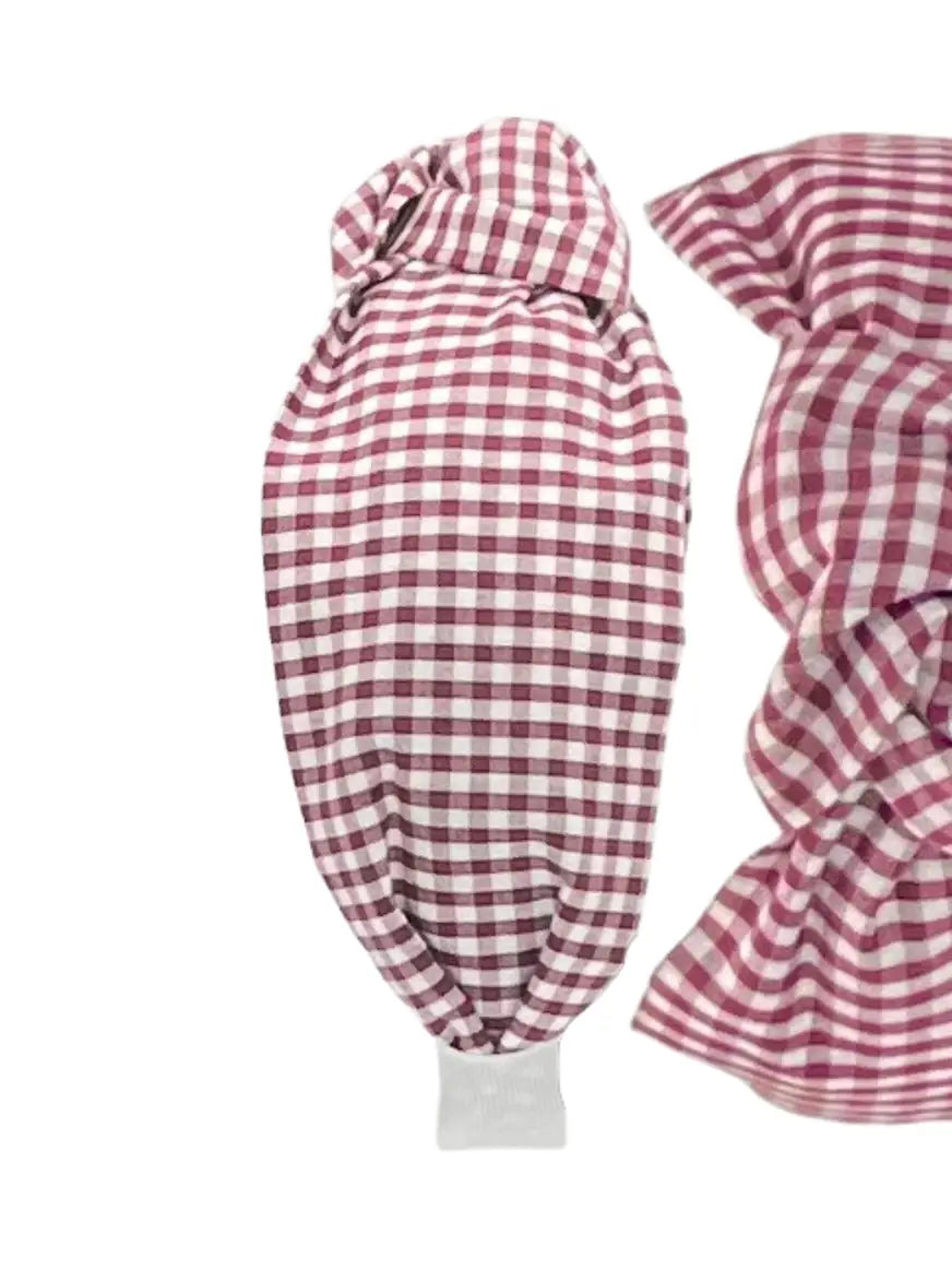 Small Gingham Maroon Headband