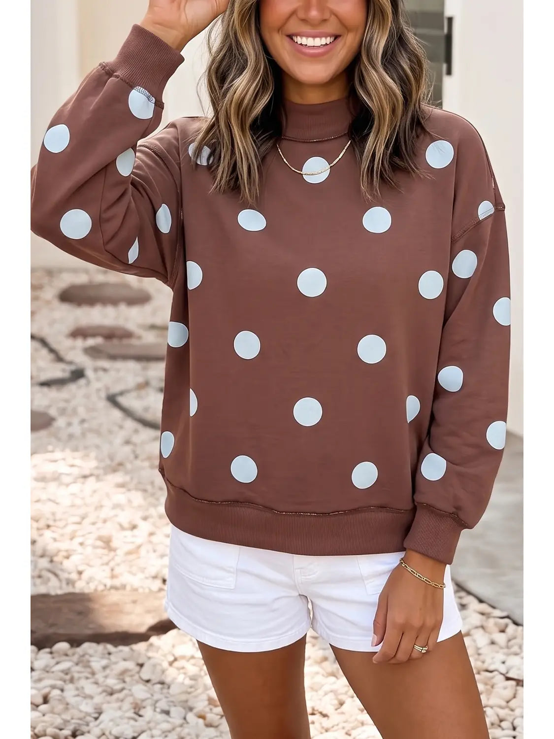 Good Day Brown Polka Dot Reversible Heavy Mock Sweatshirt