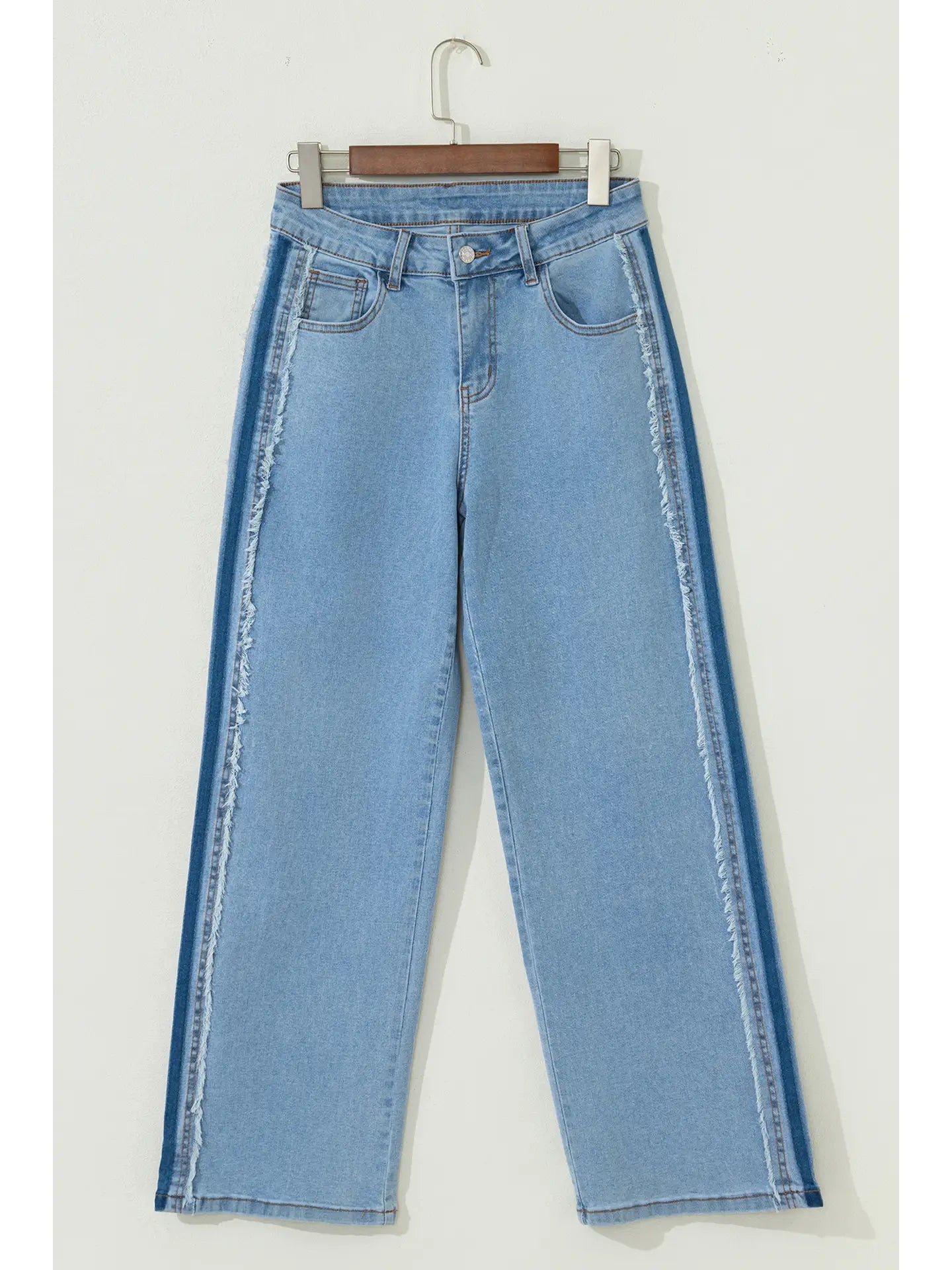 Contrast Stripe Frayed Side Panel Patchwork Shift Jeans