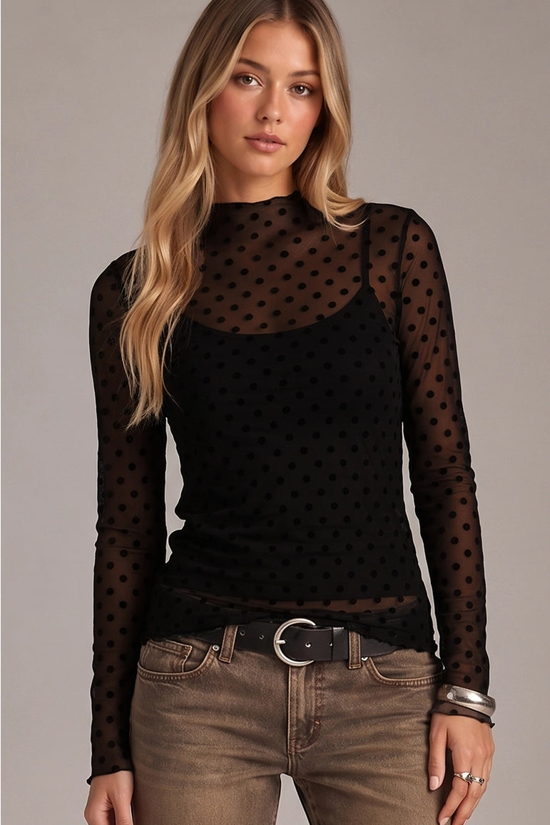 Mock Neck Mesh Long Sleeve