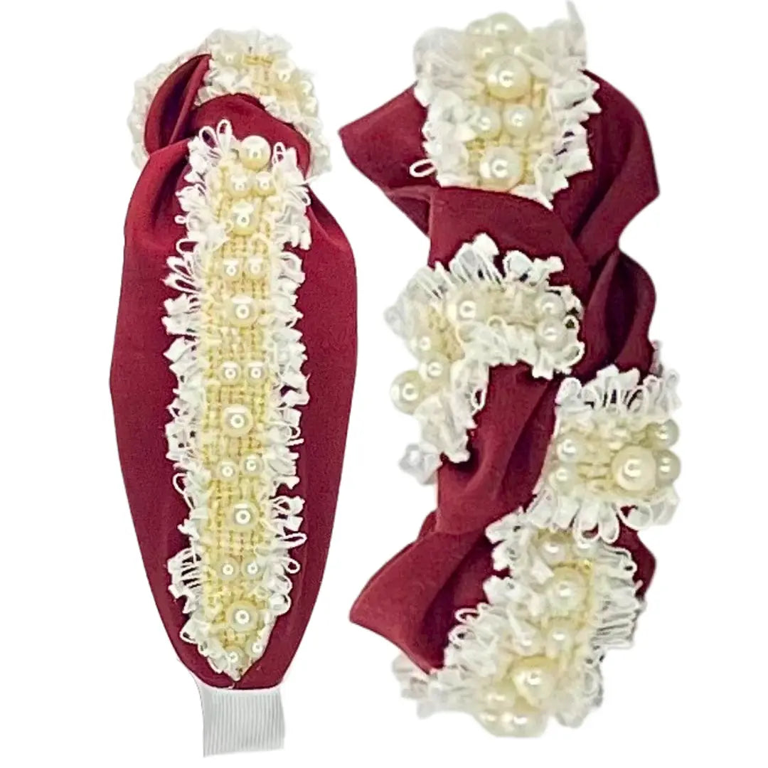 Maroon with Pearl Trim Headband
