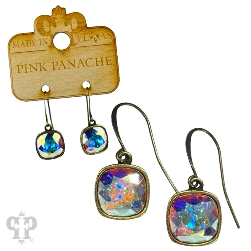 Pink Panache Austrian Square Crystal Hook Earring, 12mm BRONZE