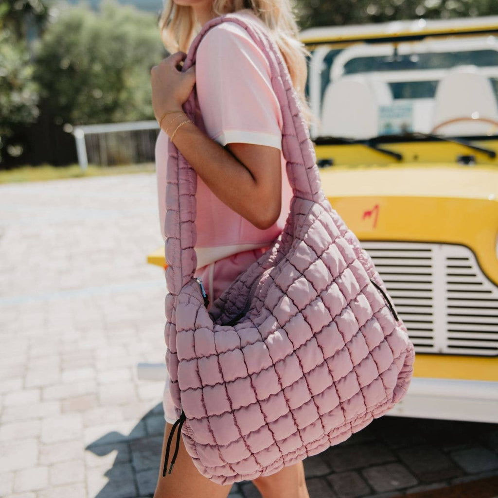 Mauve Quilted Hobo Tote Bag