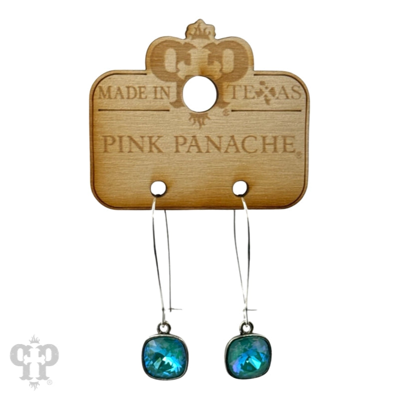 Pink Panach Square Austrian crystal on kidney wire earring