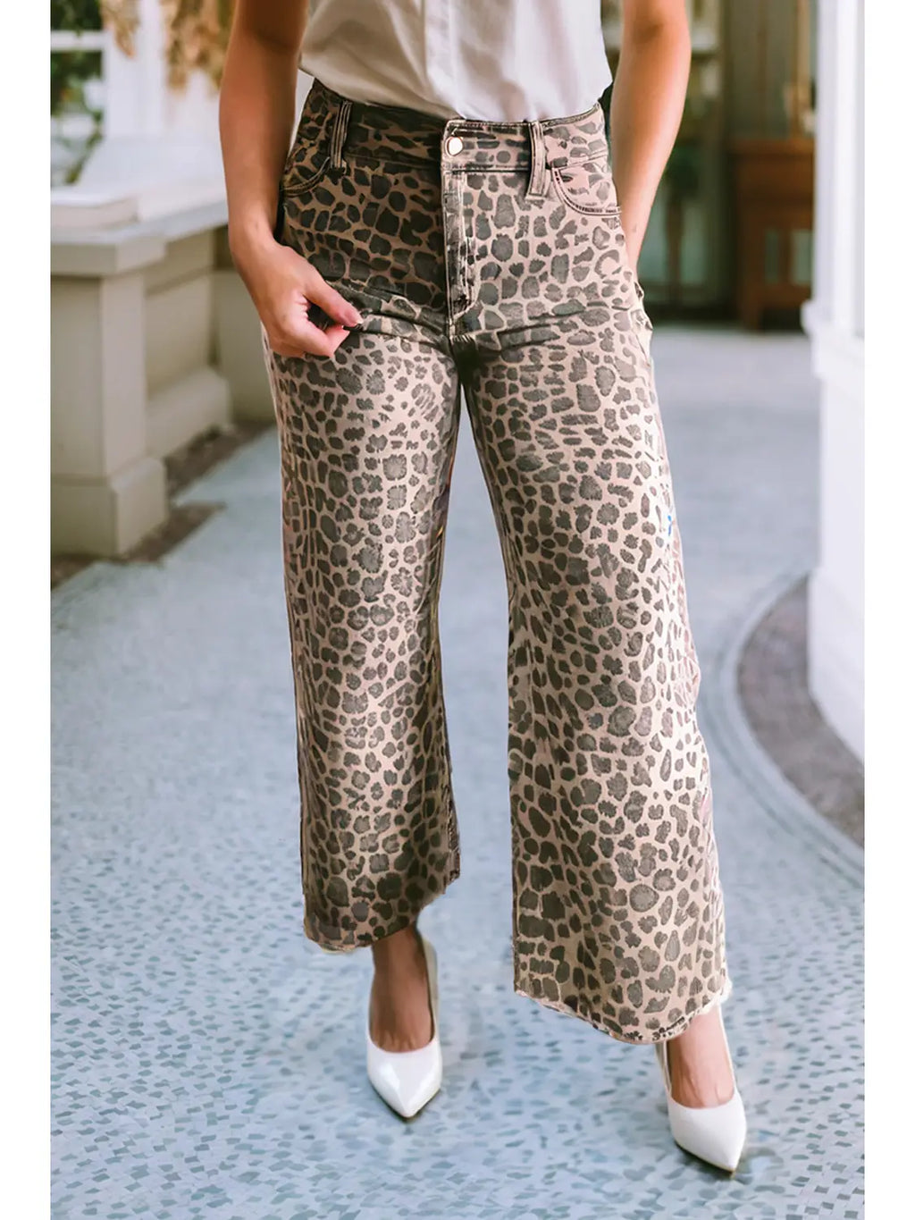 Spring Leopard Frayed Jeans