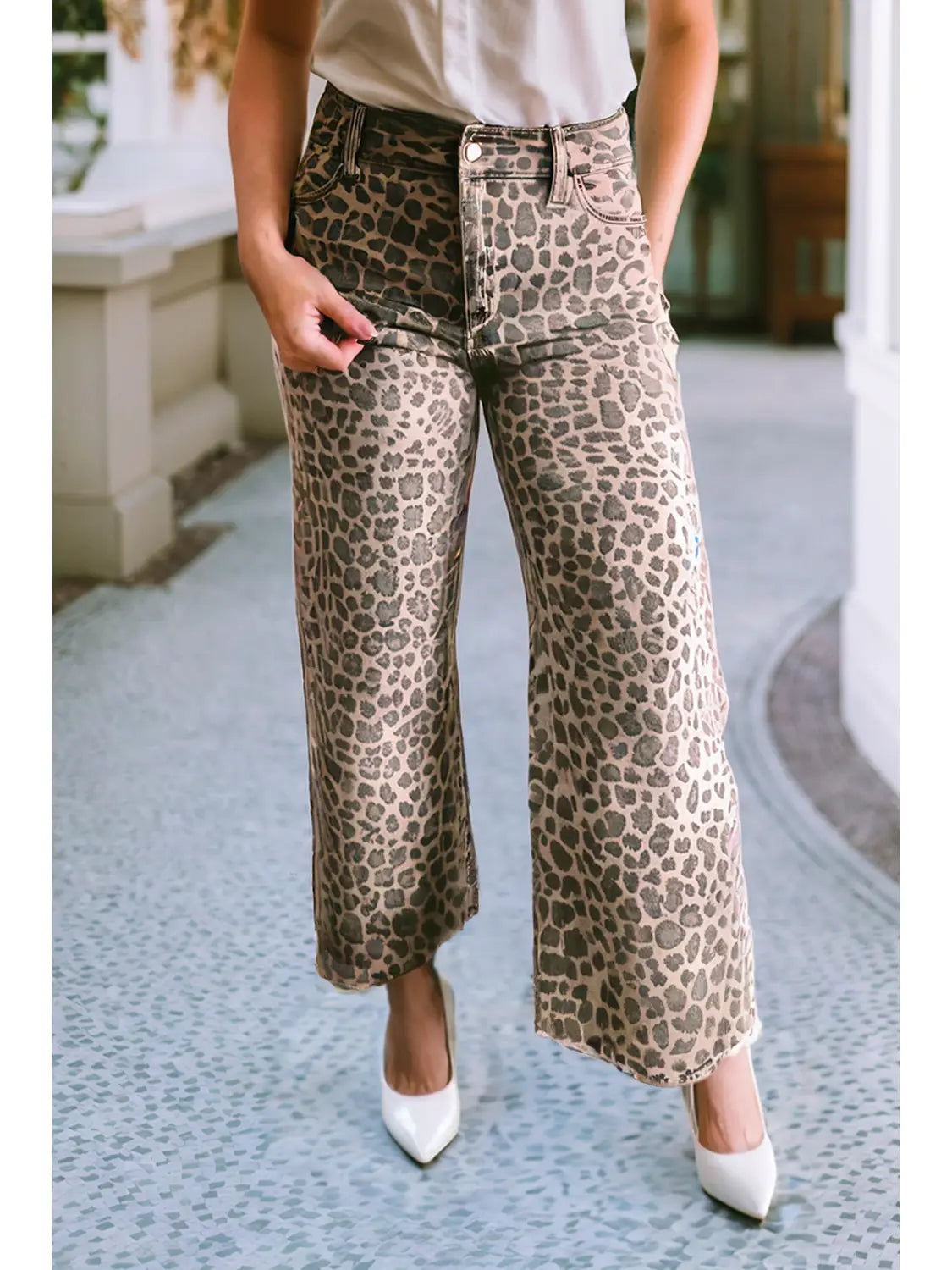 Spring Leopard Frayed Jeans