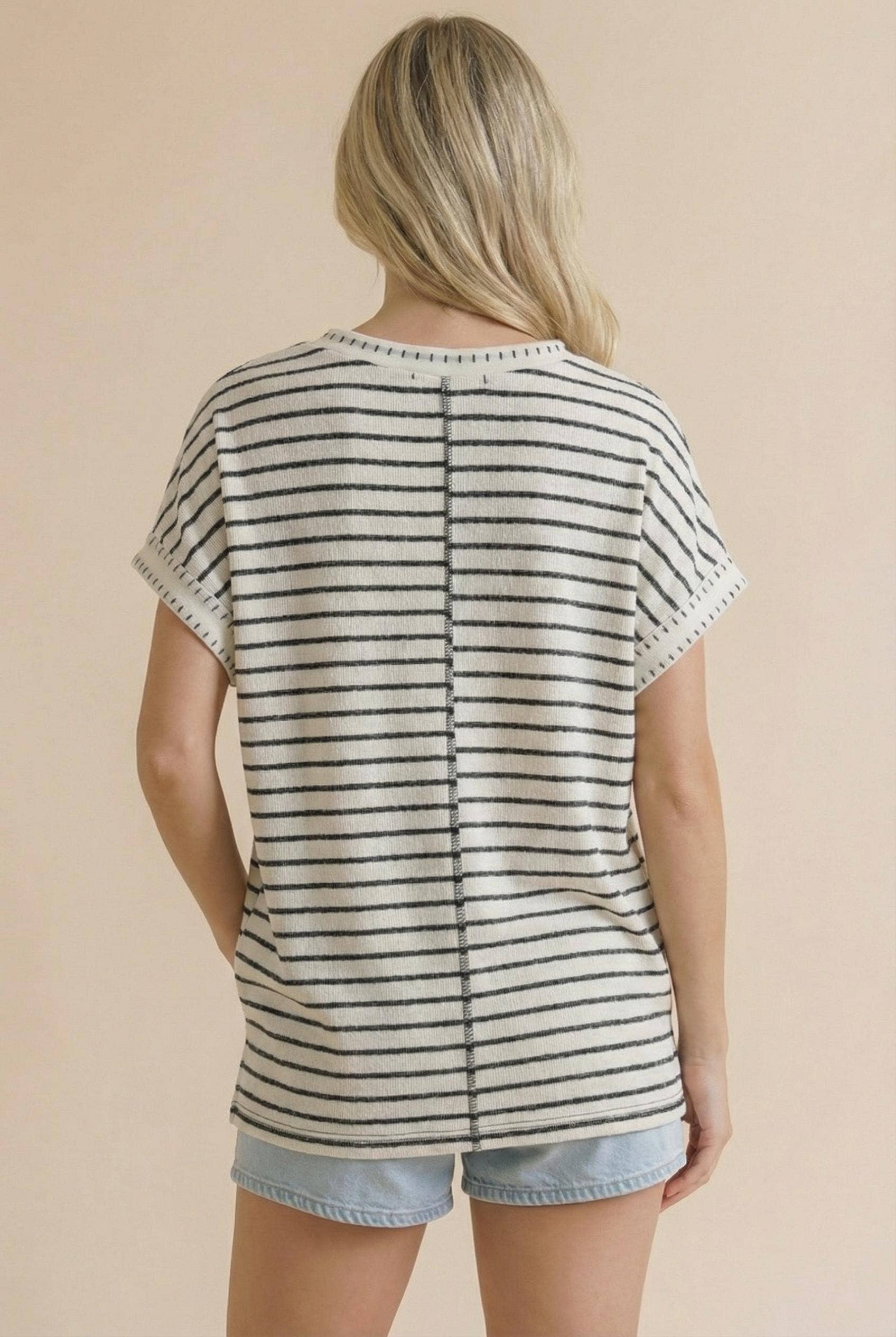 Round Neck Oversized Stripe Knit With Pocket
