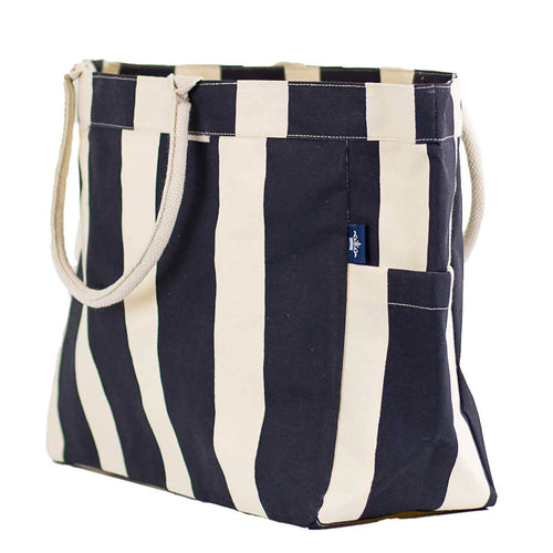 Cabana Stripe Durham Tote   Natural/Navy   17.5x13.5x6