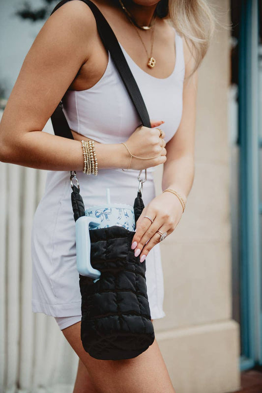 Black Quilted Tumbler Carrier Bag Gifts for Grads