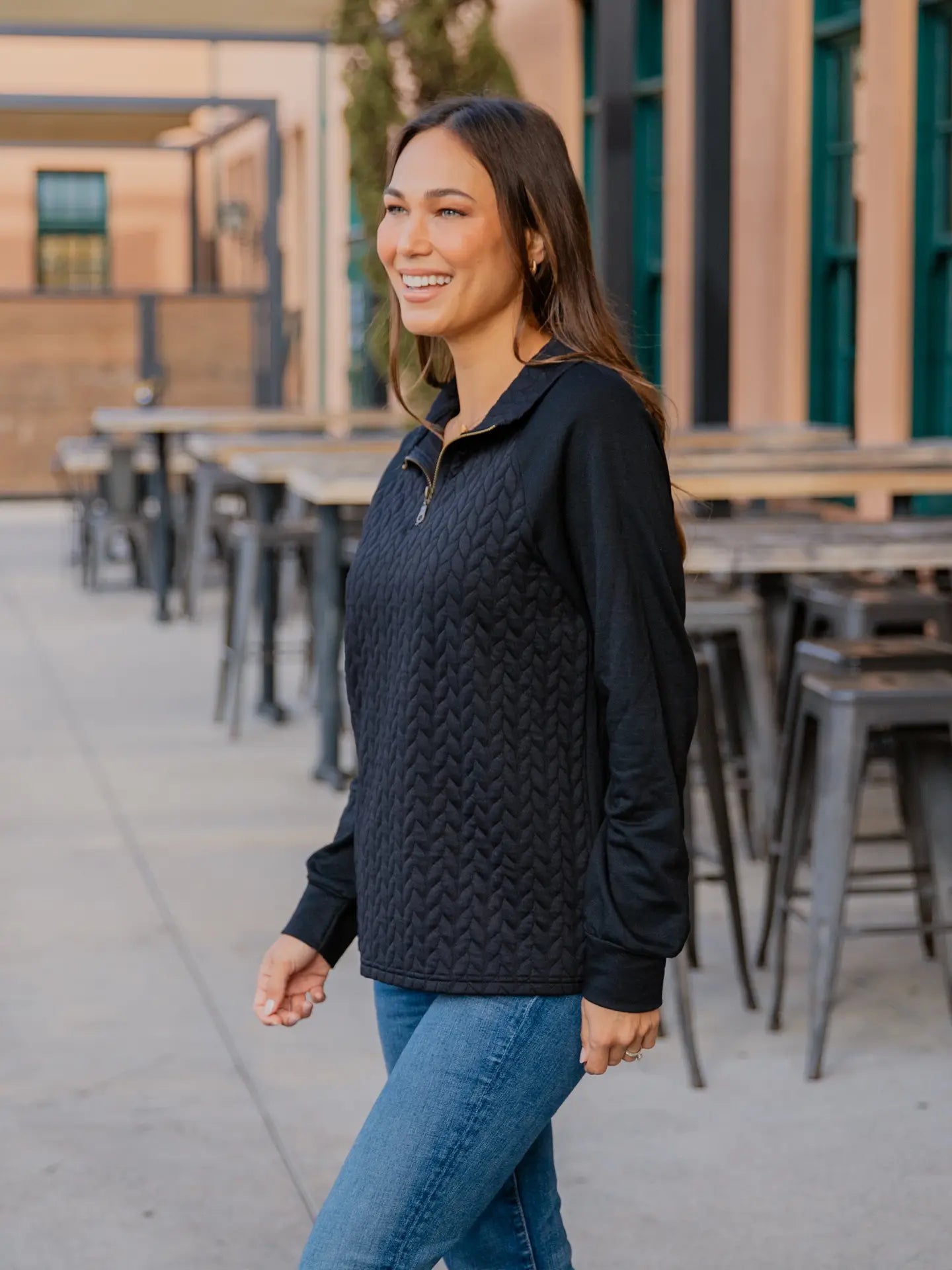 Quarter Zip Pattern Black Quilted Pullover
