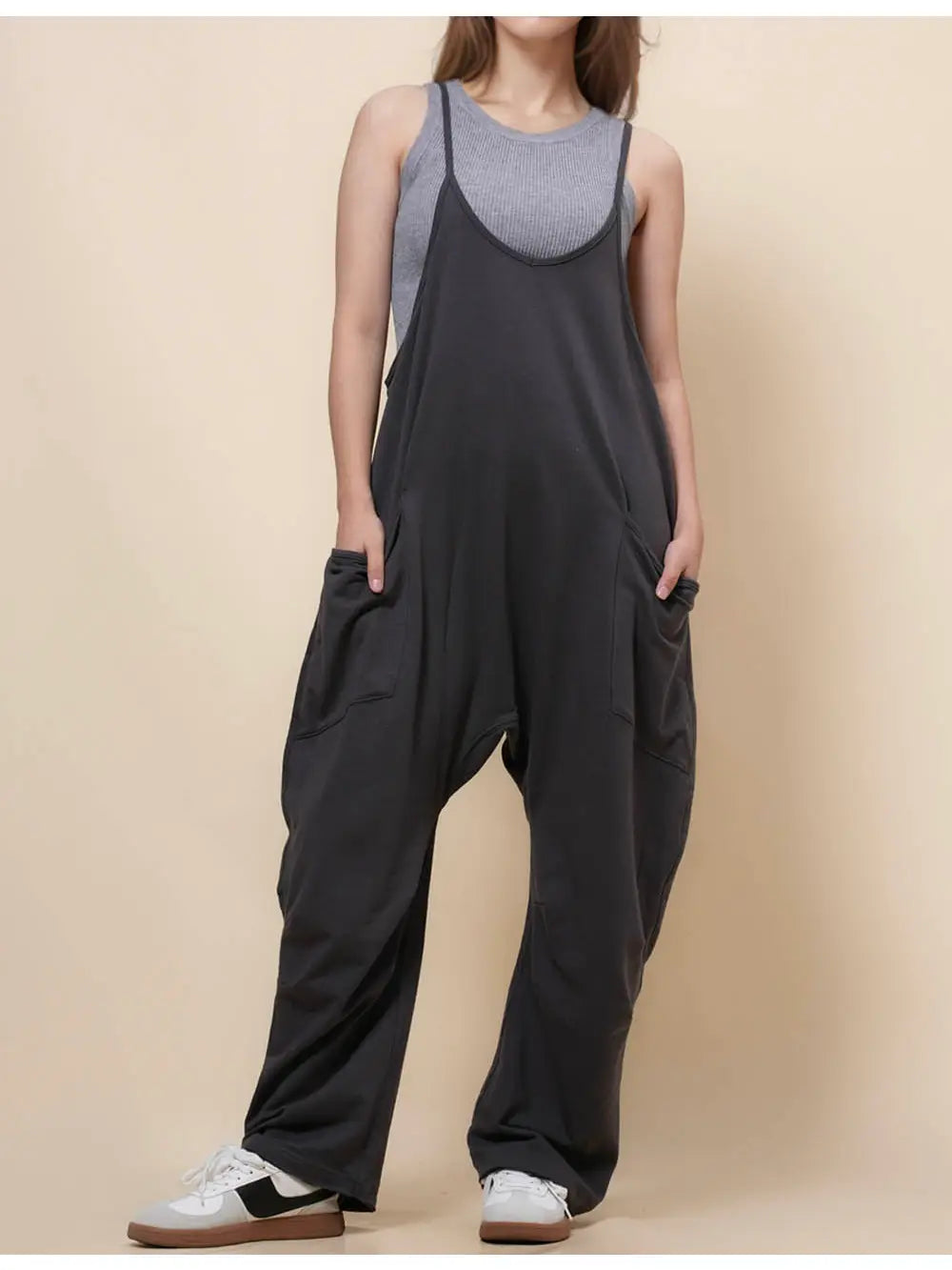 String Strap Washed Black Overall Sleeveless Soft Jumpsuit