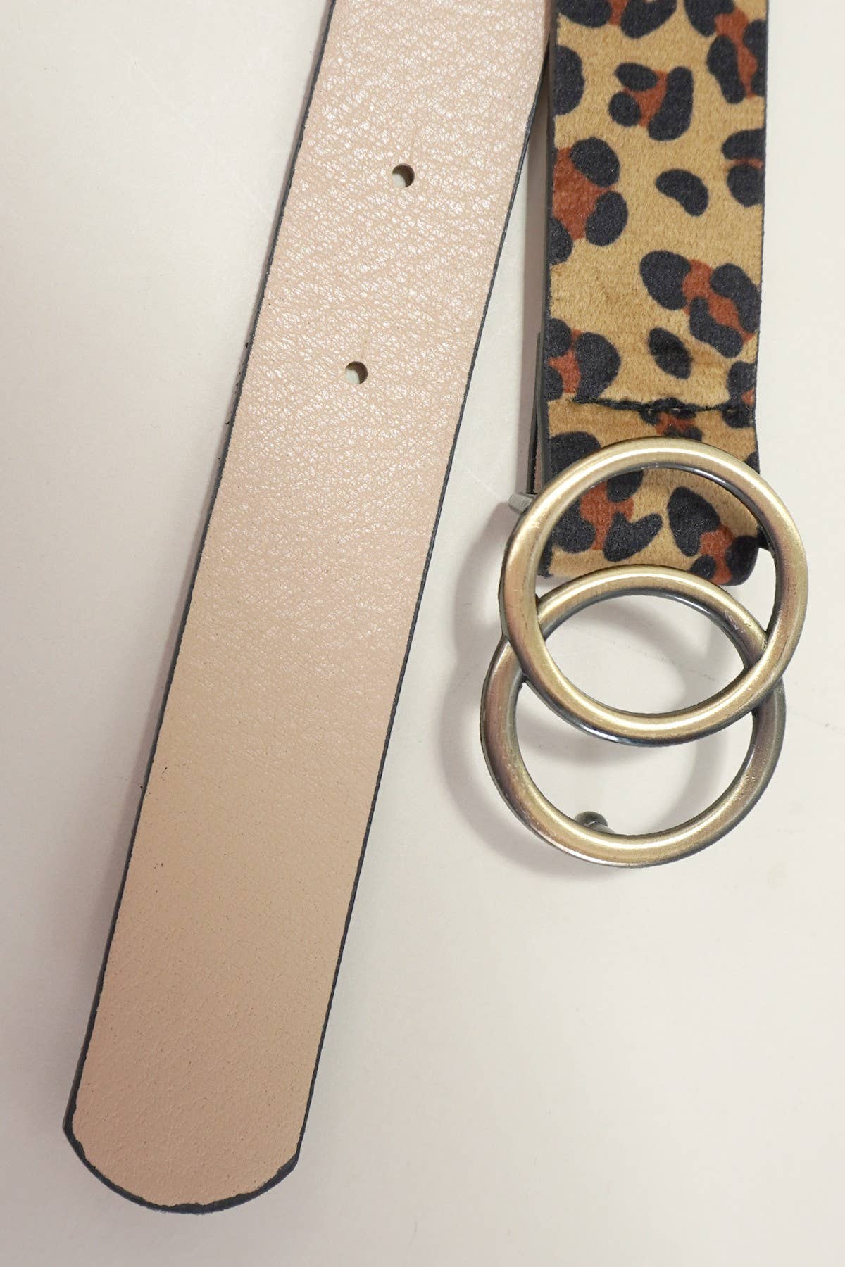 DOUBLE O BUCKLE FAUX LEATHER LEOPARD BELT