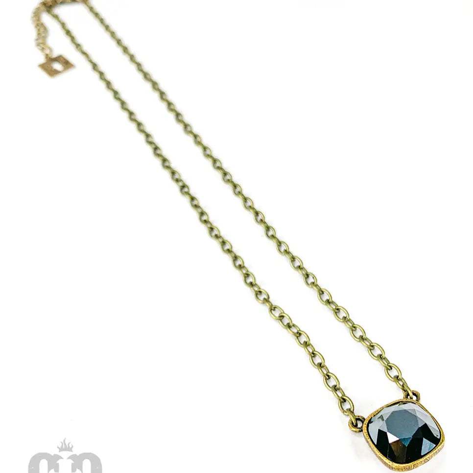 Pink Panache Austrian Square Crystal Chain Necklace, 12mm BLACK BRONZE