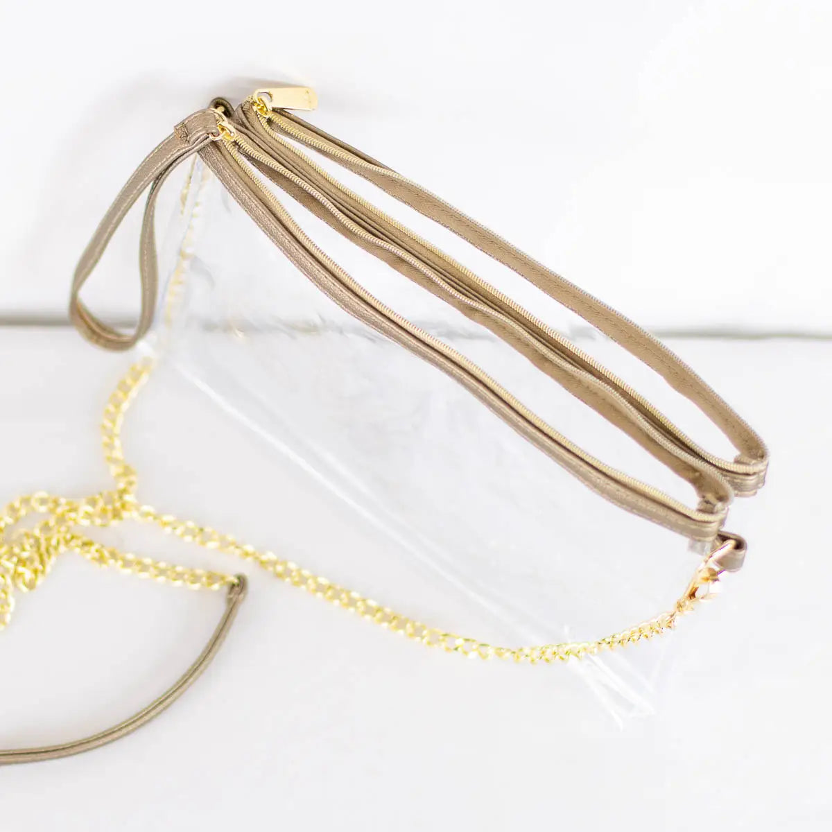 Candace Double Zip Gold Clear Crossbody