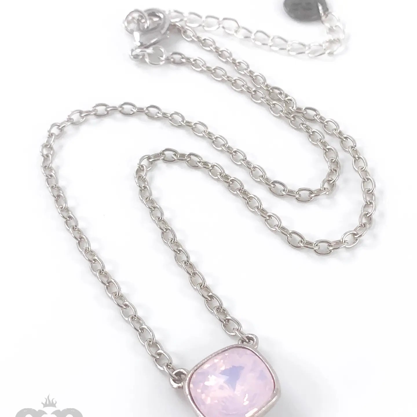 Pink Panache Austrian Square Crystal Chain Necklace, 12mm BLUSH SILVER