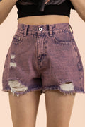 Mineral Washed Denim Distressed Shorts