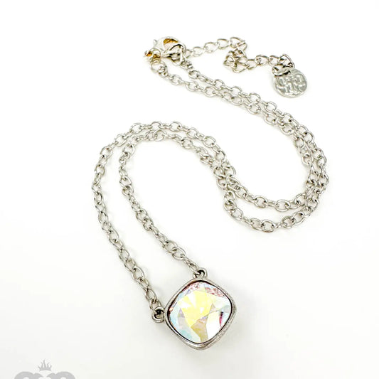 Pink Panache Austrian Square Crystal Chain Necklace, 12mm SILVER SILVER