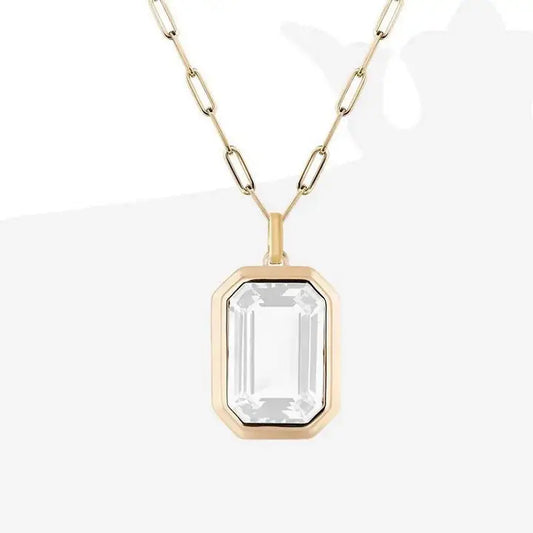 Square Zircon Pendant Paperclip Chain Necklace