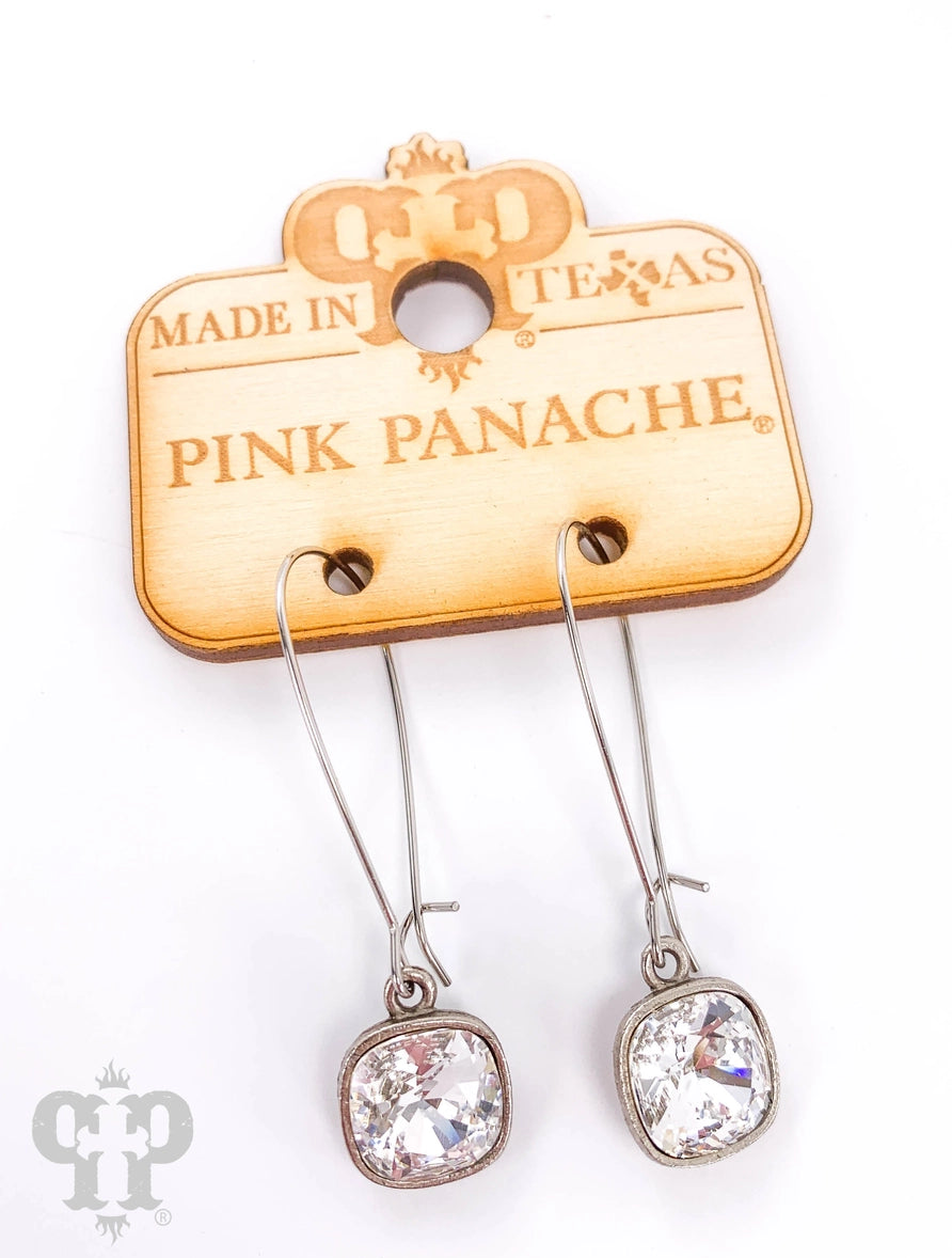 Pink Panach Square Austrian crystal on kidney wire earring
