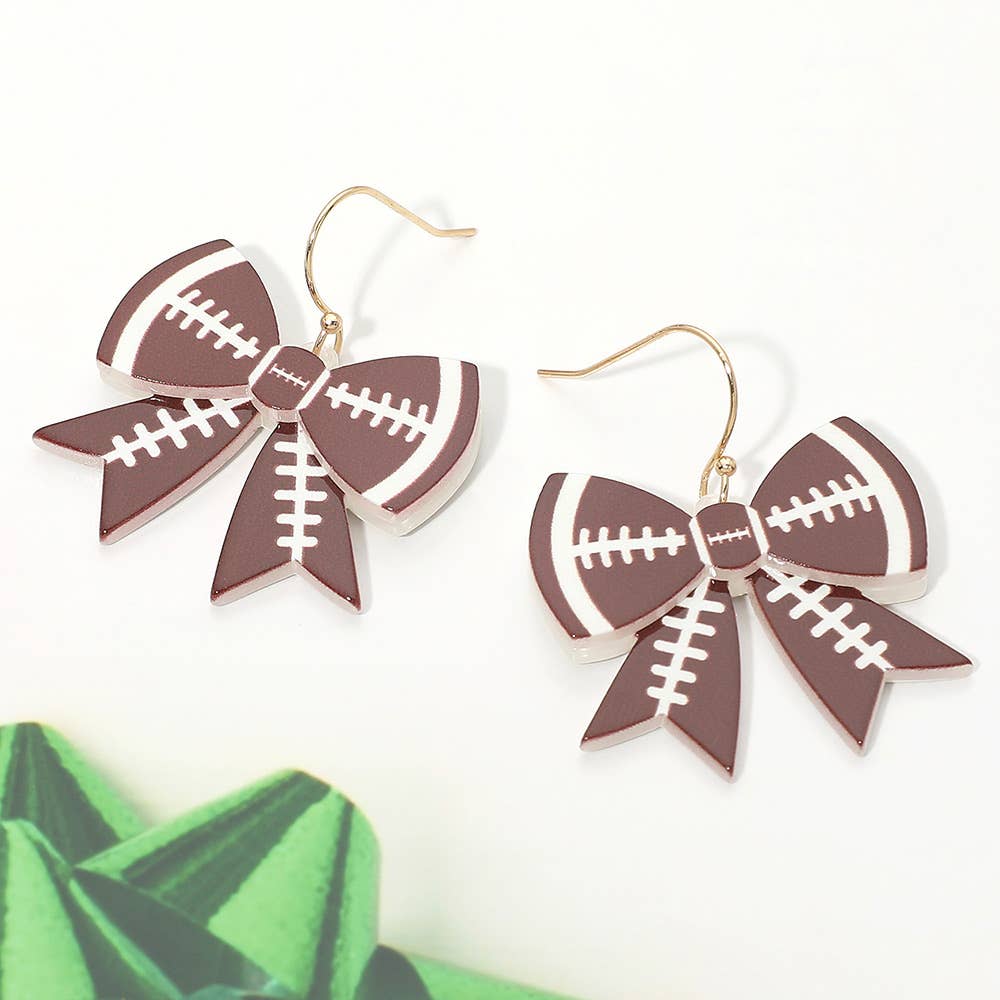 Game Day Football Bow Charm Drop Dangle Earrings