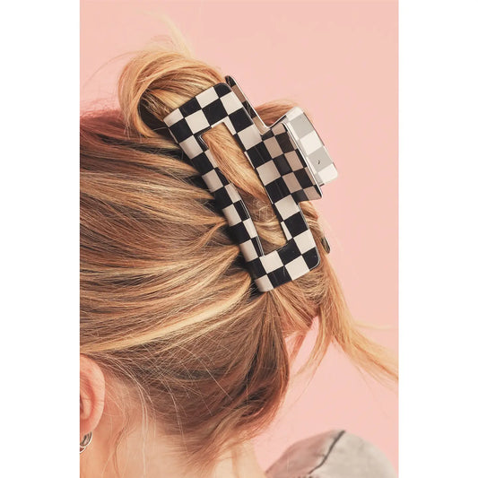 Checkered Print Hollowed Hair Clip