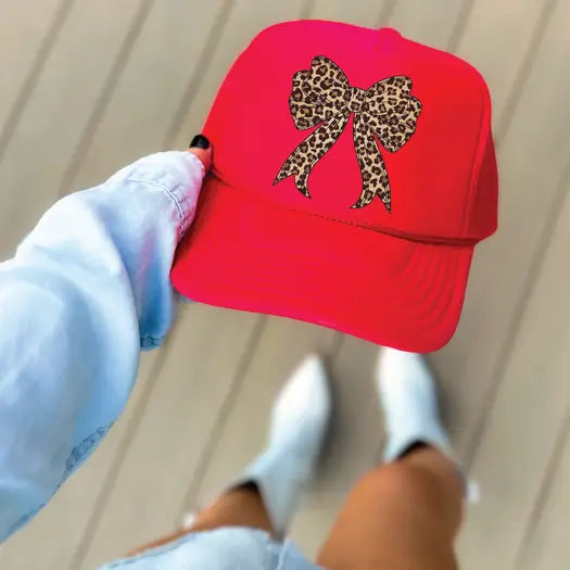 Leopard Bow Red Trucker Hat
