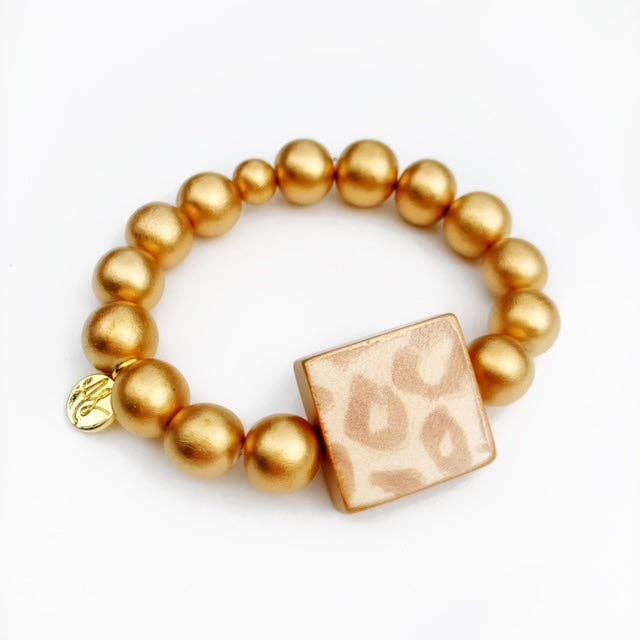 Pale Cheetah Matte Gold Beaded Stacking Bracelet