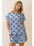 Blue Polka Dot Shorts Set