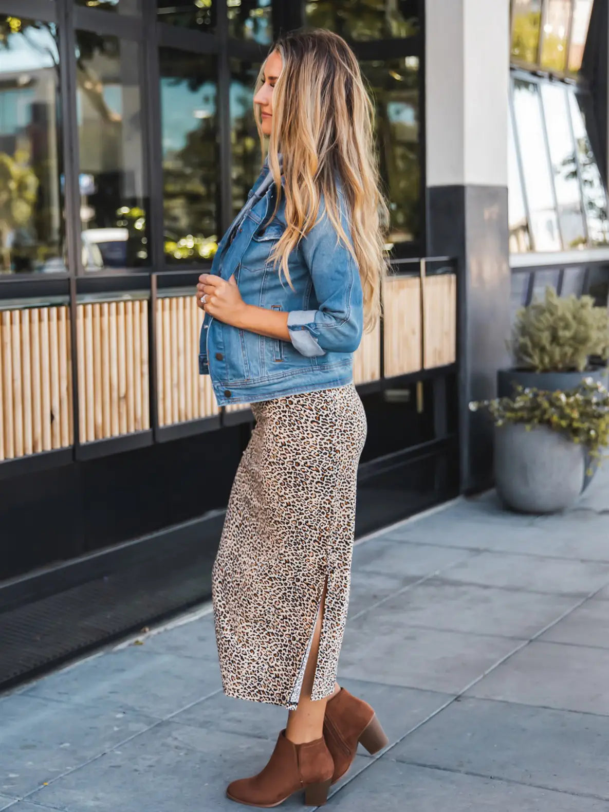 Polly Side Slit Leopard Midi Skirt