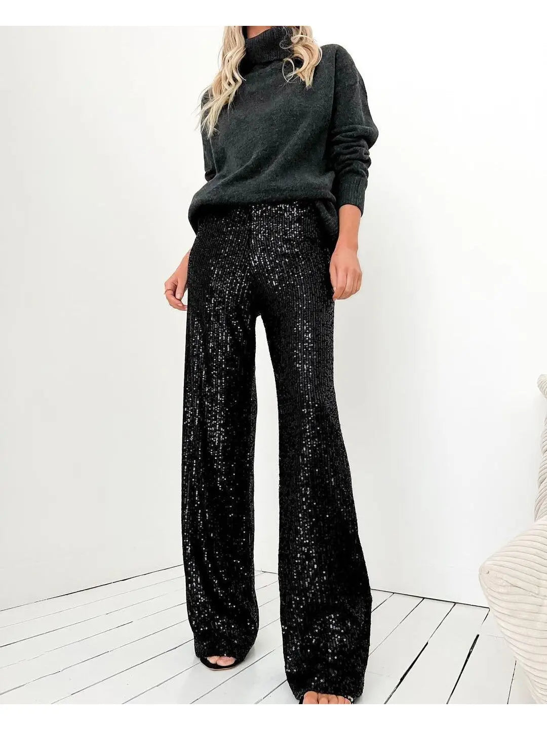 Black Glitter Sequin Long Pants