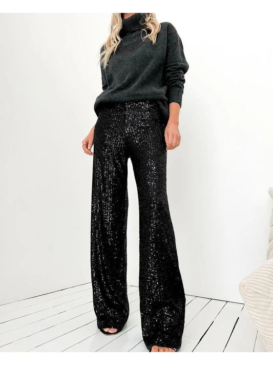 Black Glitter Sequin Long Pants