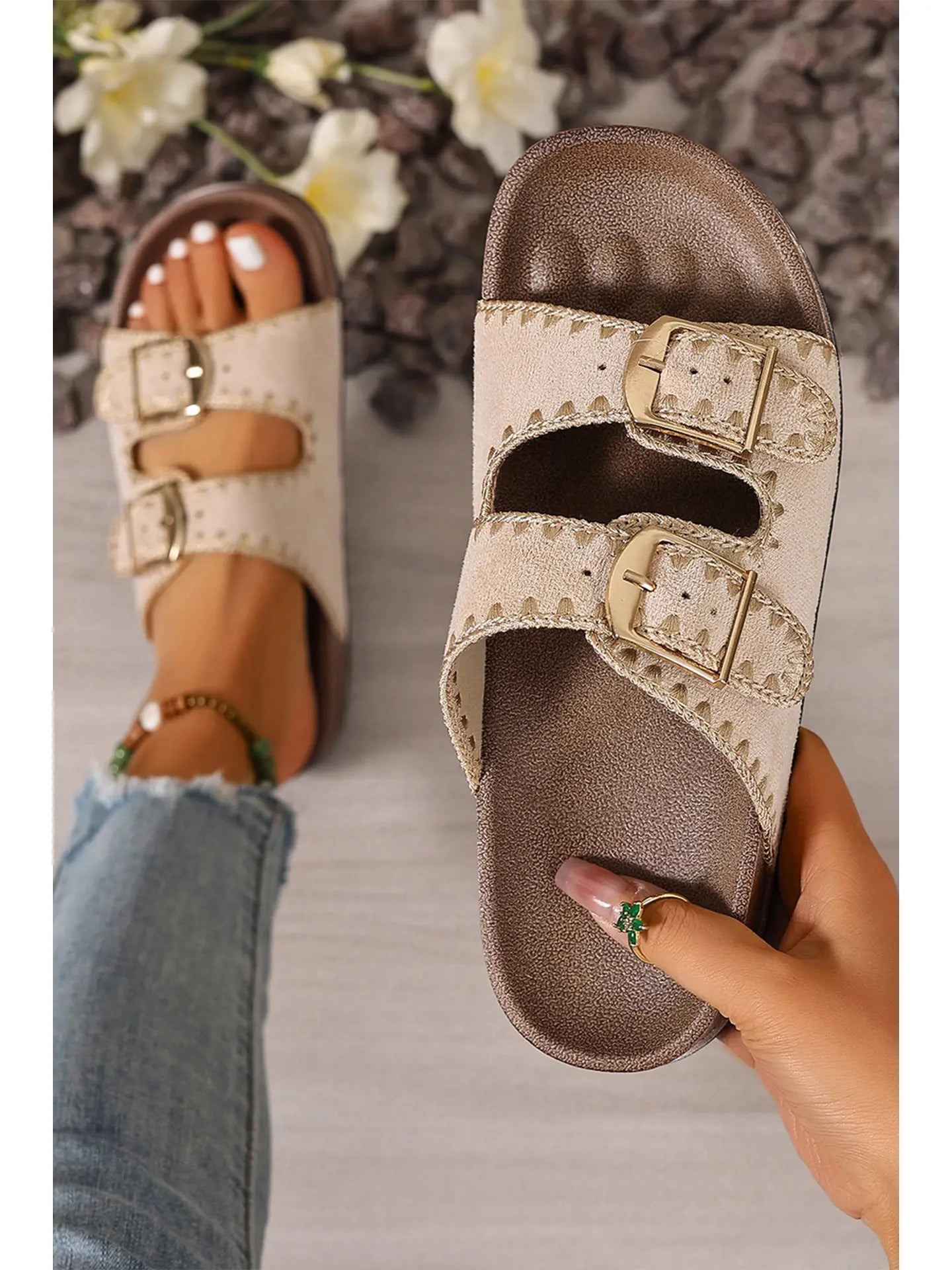 Beige Faux Suede Sandals