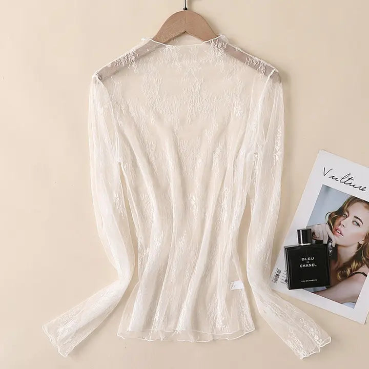Mesh Long Sleeve Lace Blouse