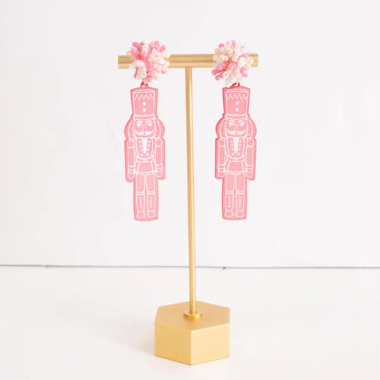 Pink Nutcracker Pom Pom Earrings