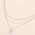 Cross Pendant Pearl Layered Chain