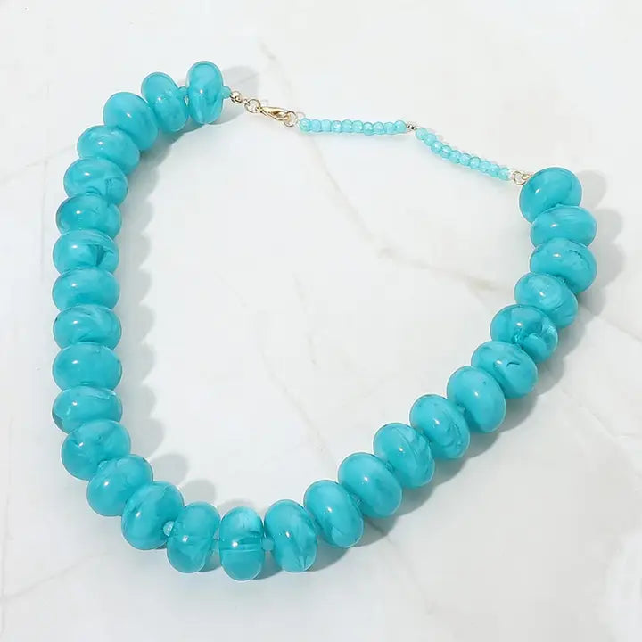 Bold Chunky Flat Resin Beaded Statement Necklace