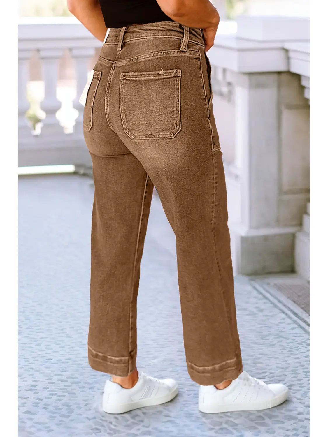 Brown Cropped High Rise Wide Leg Jeans