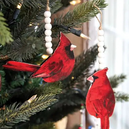 Wooden Beaded Cardinal Christmas Ornament