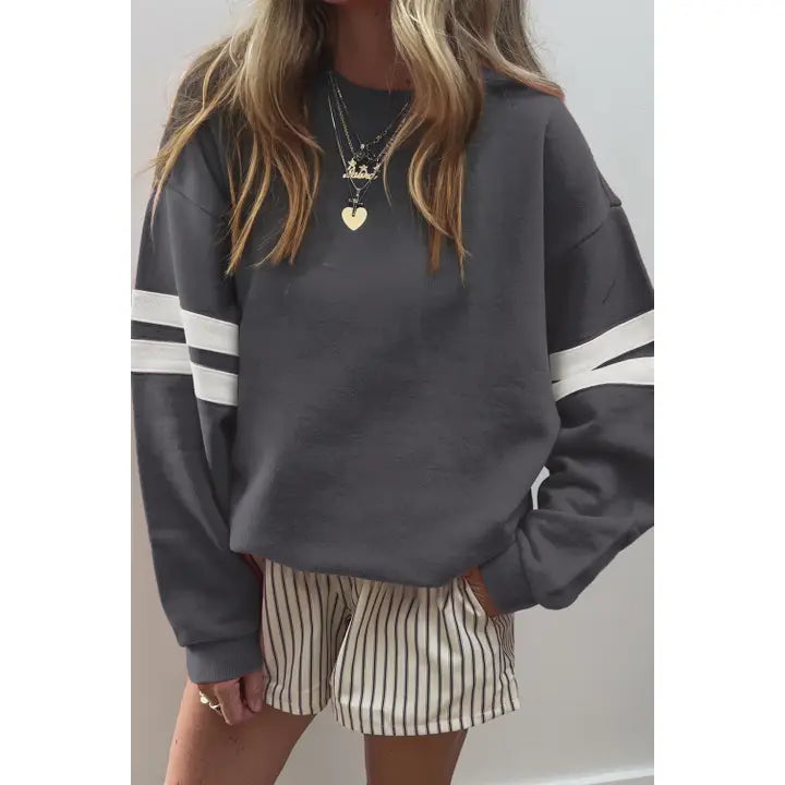 Varsity Stripe Detail Drop Shoulder Sweater