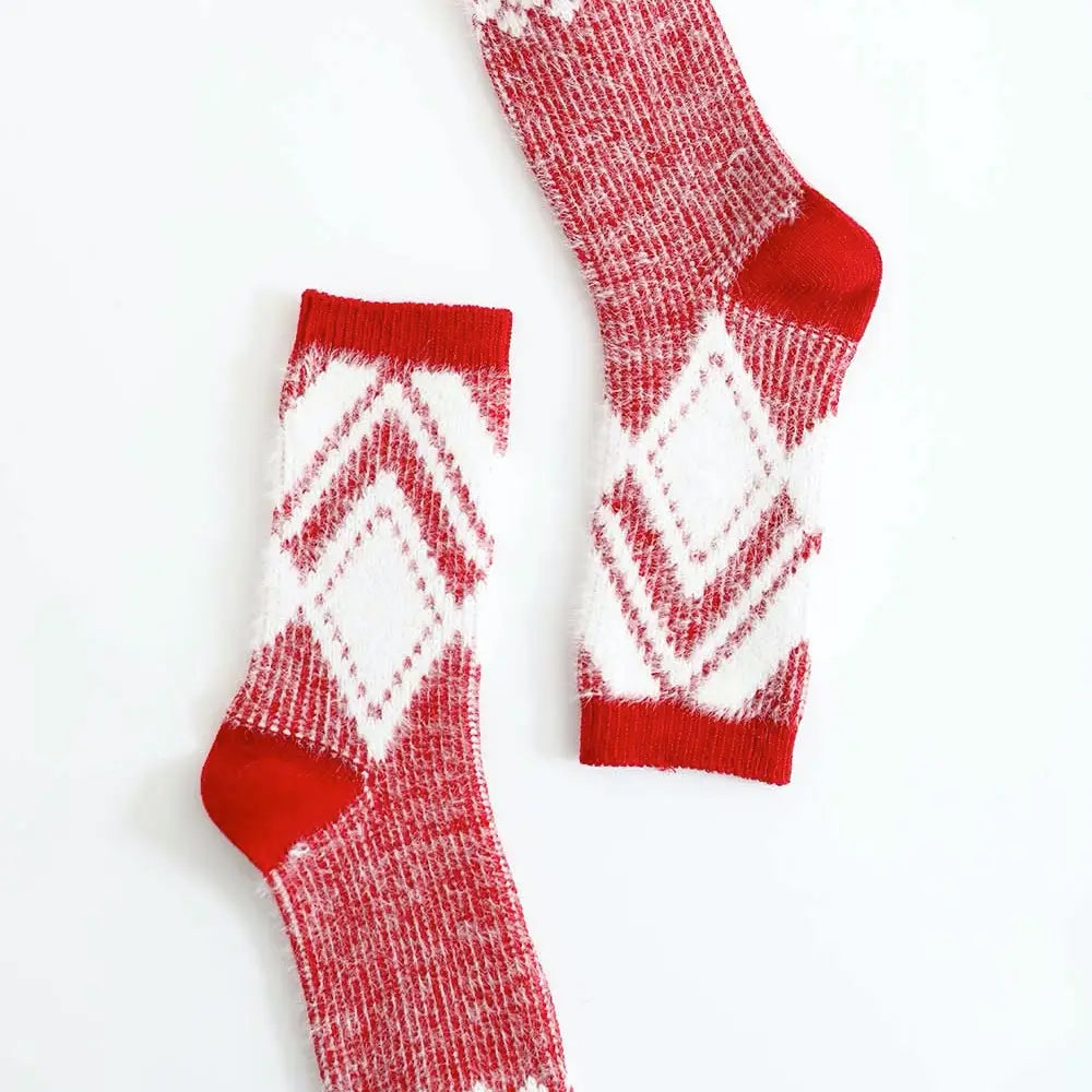 Faux Mohair Diamond Pattern Winter Socks