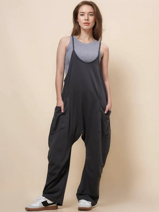 String Strap Washed Black Overall Sleeveless Soft Jumpsuit