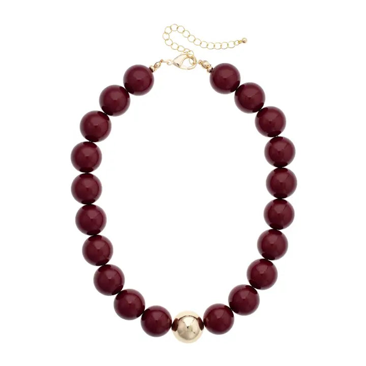 Marjorie Game Day Beaded Maroon Necklace