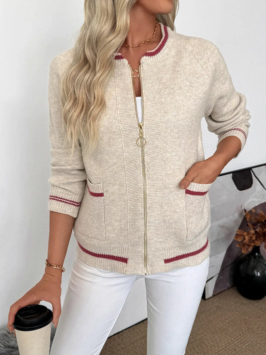 Varsity Inspired Zip Up Sweater