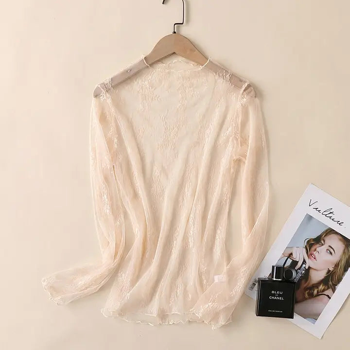 Mesh Long Sleeve Lace Blouse