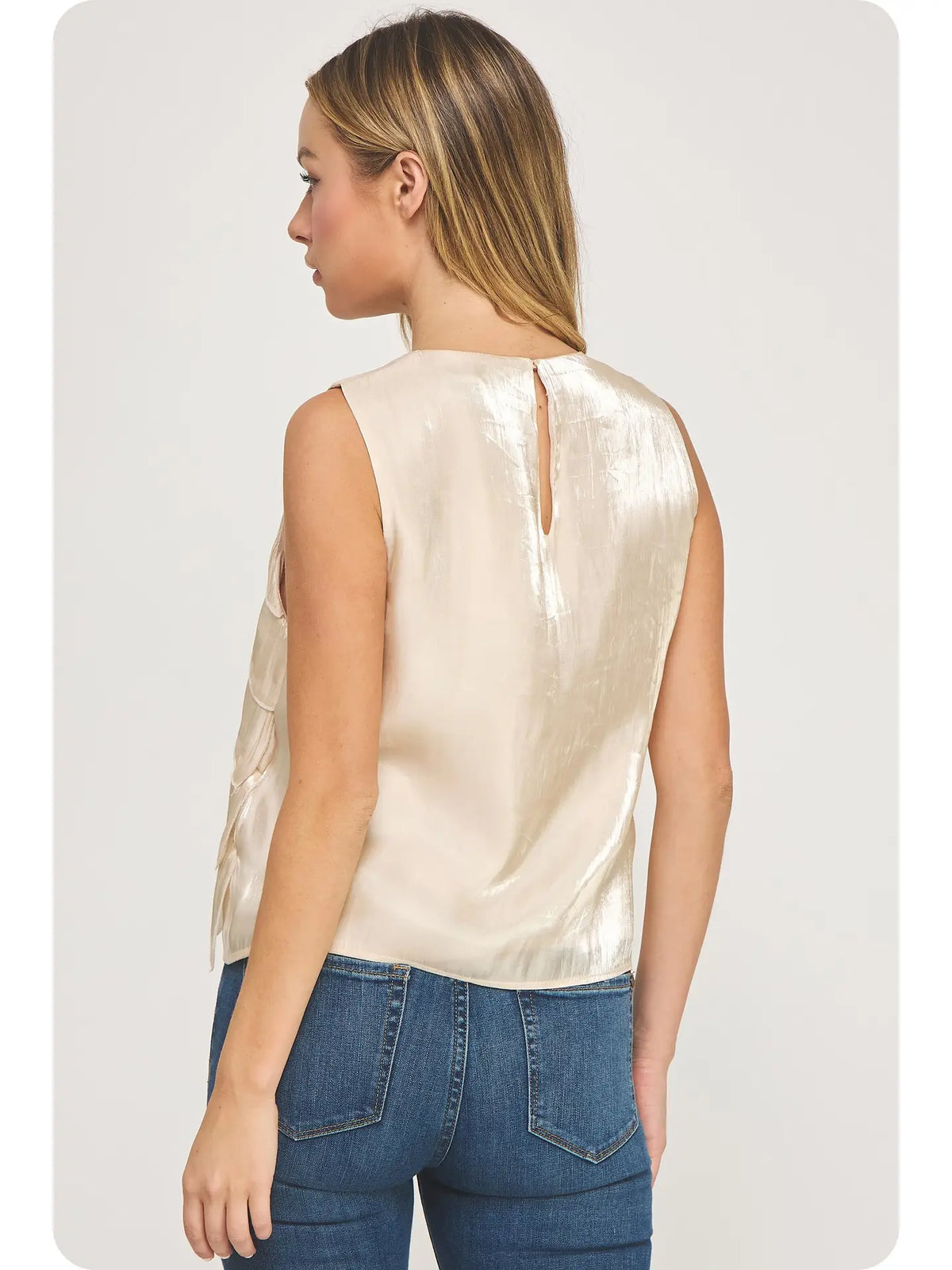 Tiered Champagne Sleeveless Satin Top