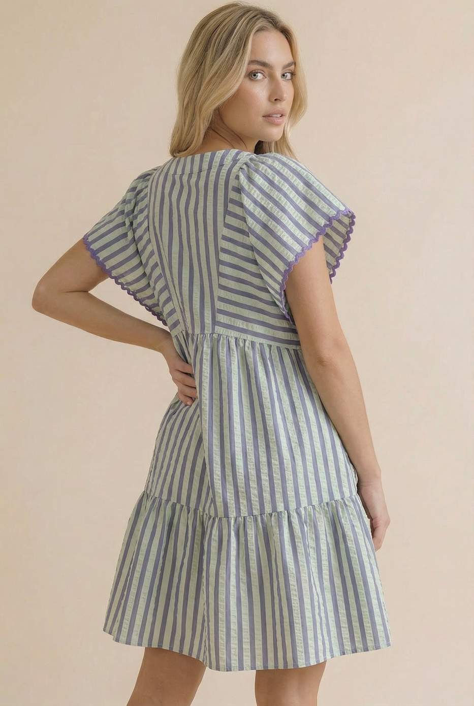 V-neck Drop Shoulder Tiered Midi Dress