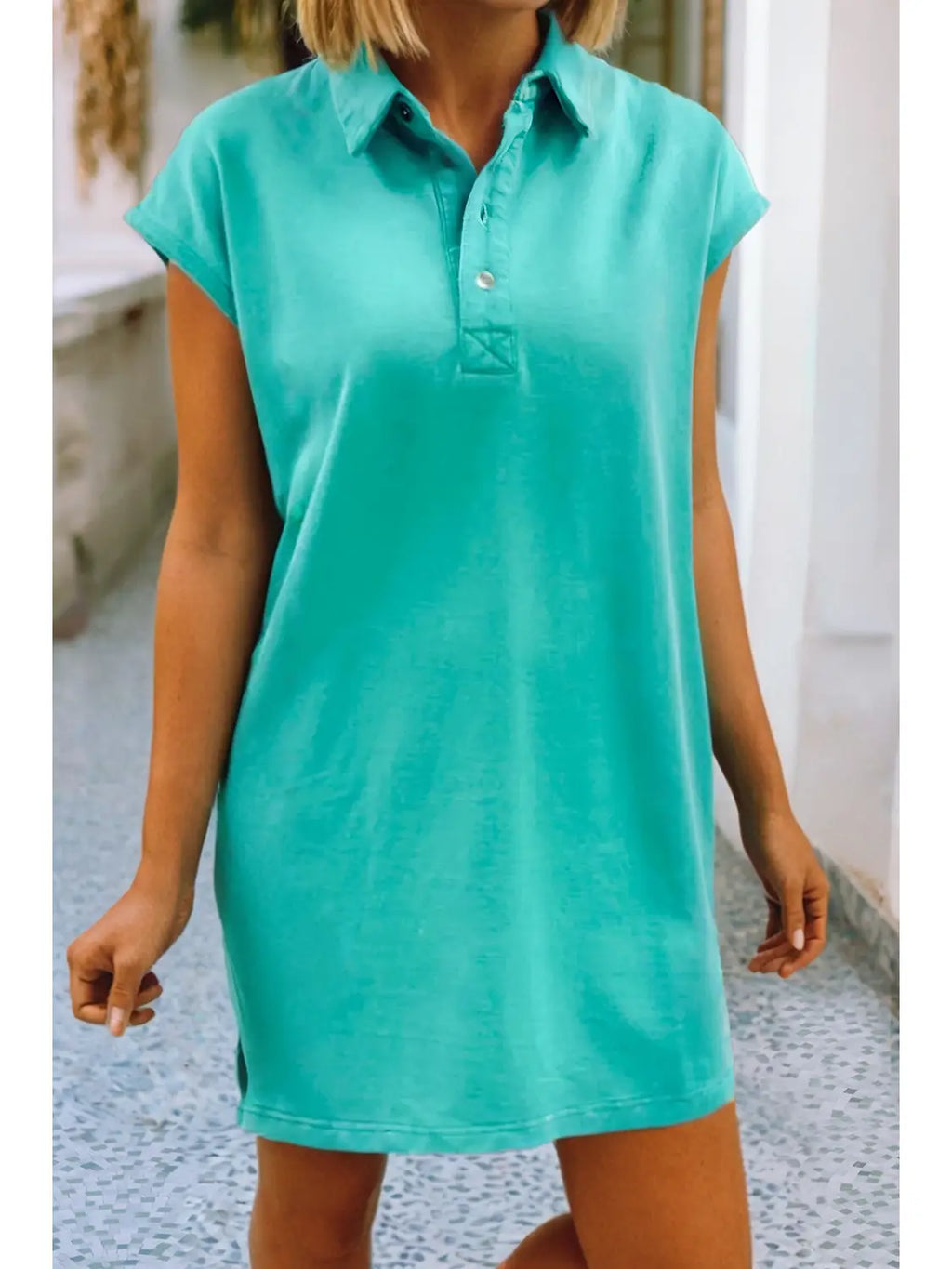 Relaxed Fit Sea Green Polo T Shirt Dress