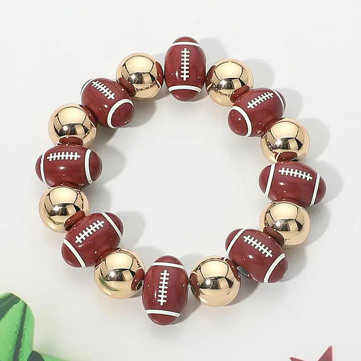Football Gold Beaded Stretch Bracelet