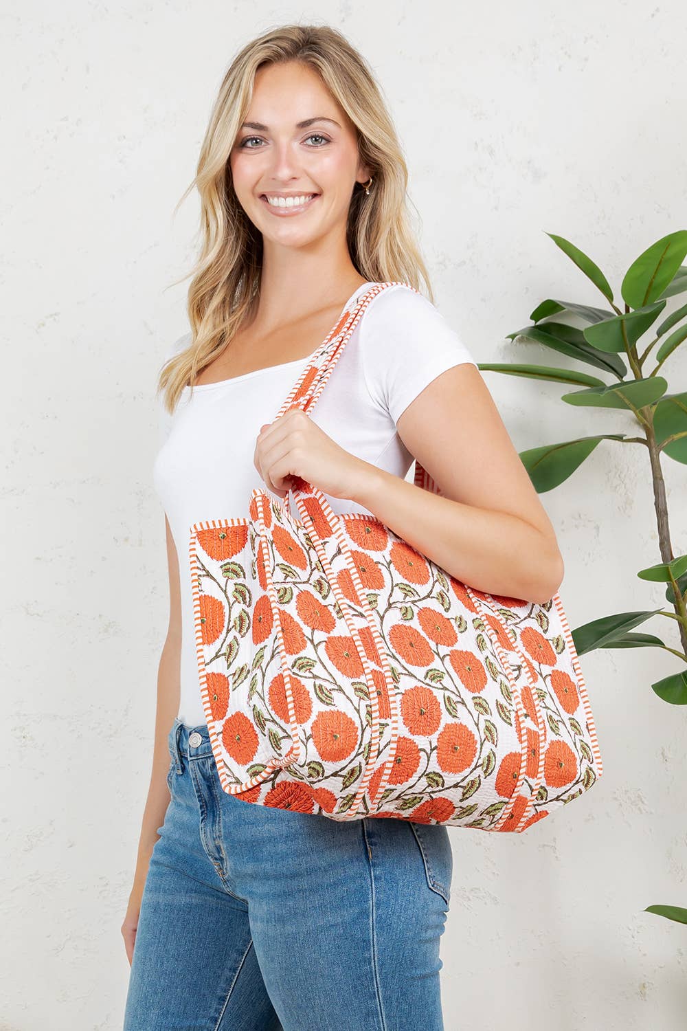 Quilted Tote Bag Orange