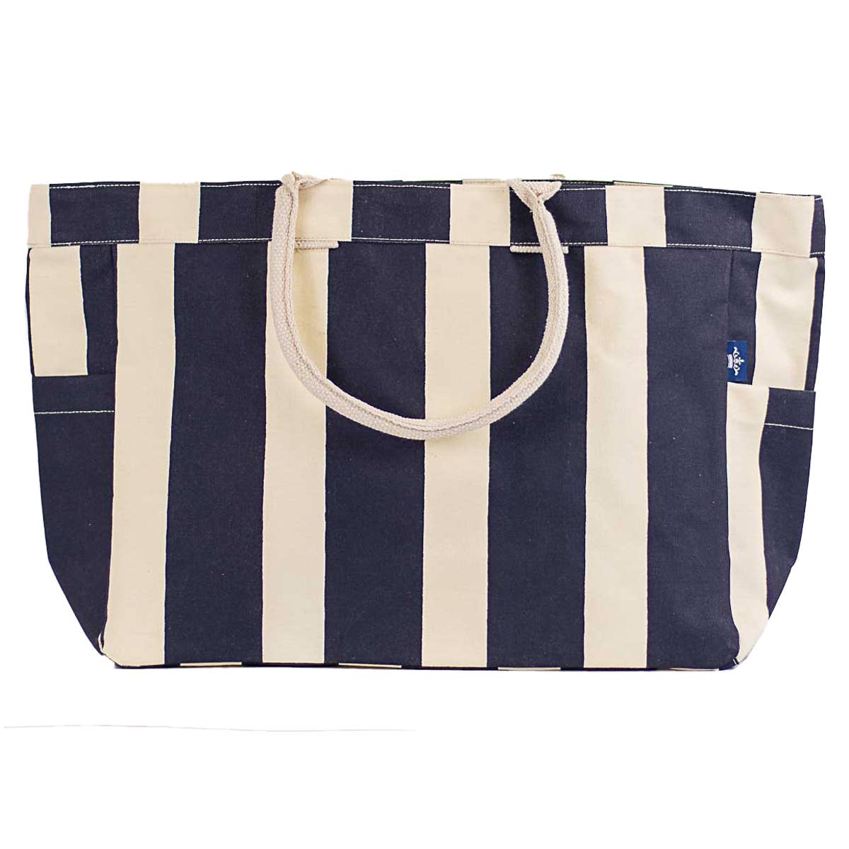 Cabana Stripe Durham Tote   Natural/Navy   17.5x13.5x6